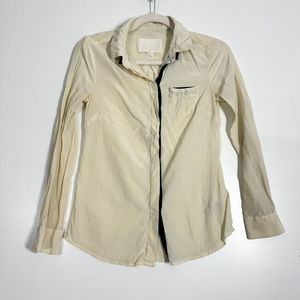 J Crew 100% Silk Button Up Pocket Shirt Womens Classic Shirttail Blouse Beige 00